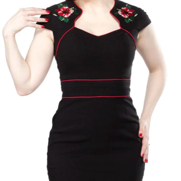Hell Bunny Dresses & Skirts - Hell Bunny Vixens Hibiscus Dress Medium Bodycon Tight Rockabilly Sexy Pinup 50s
